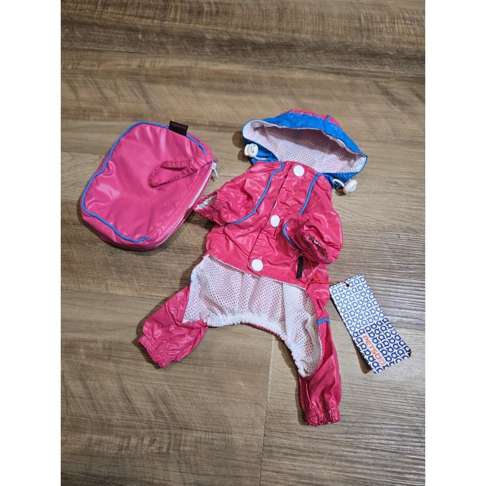 Pets00 Dog Raincoat Size XS Pet Rain Suit Pink Blue‎ Hooded Jumpsuit NWT